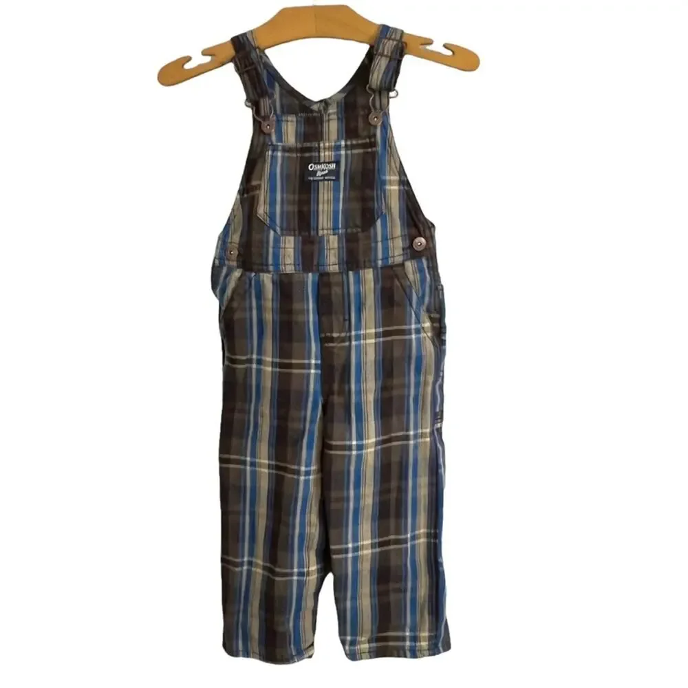Osh Kosh B'gosh Overalls Vestbak Vintage 24 Mos Plaid Carpenter Pants Brown Blue